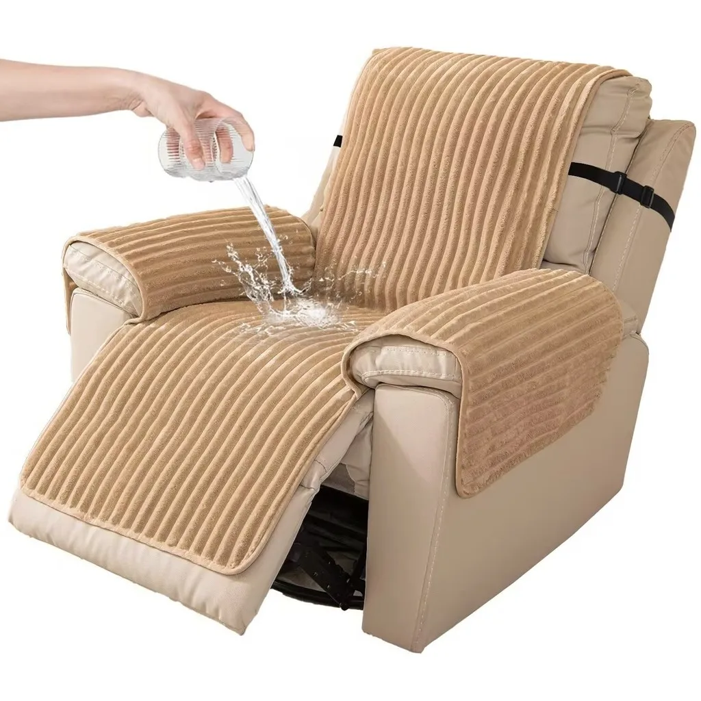Waterproof Anti-Slip Recliner Sofa Cushion Pad Pet-Friendly Scratch-Resistant Wear-Resistant Vertical Stripes Single Sofa Cover
