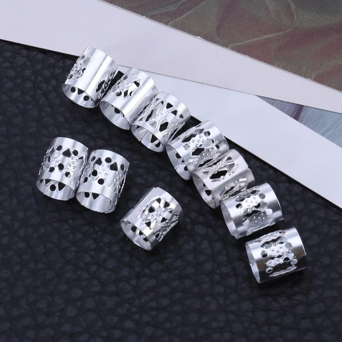 10Pcs Aluminum Alloy Dreadlock Rings Hair Cuffs 8mm Diameter 10mm Length Easy Open Close for Braids Dreadlocks Hair Beads