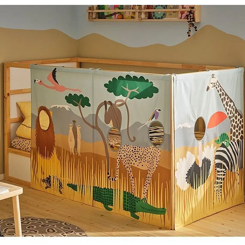 Cute Cartoon Pattern Bed Curtain Blackout Cloth Easy Installation Healing Cozy Bed Curtain Role Playing Game Fun Bed Curtain
