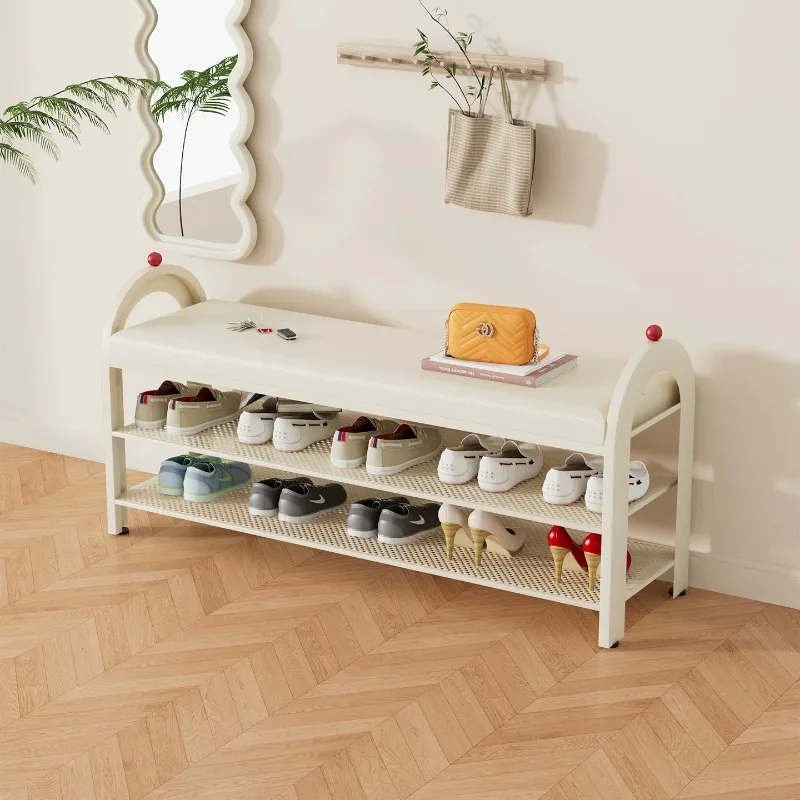 Floor Makeup Shoes Changing Stool Bench Outdoor Shelving Dining Shoes Changing Stool Metal Creamy Style Reposa Pies Furniture