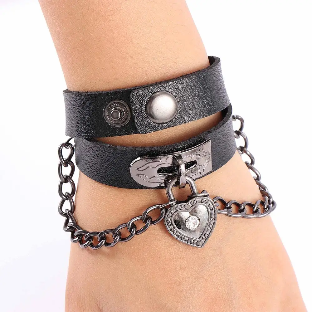 Chain Punk Leather Heart Dangle Necklace Collar Choker Pendant