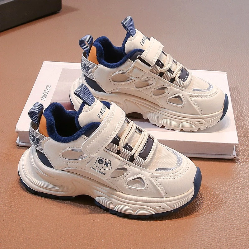 

New Childrens Boy Sneakers Warm Winter Running Shoes for Kids Pu Leather Anti-Slip Rubber Sole Lightweight Girls Sports Shoes