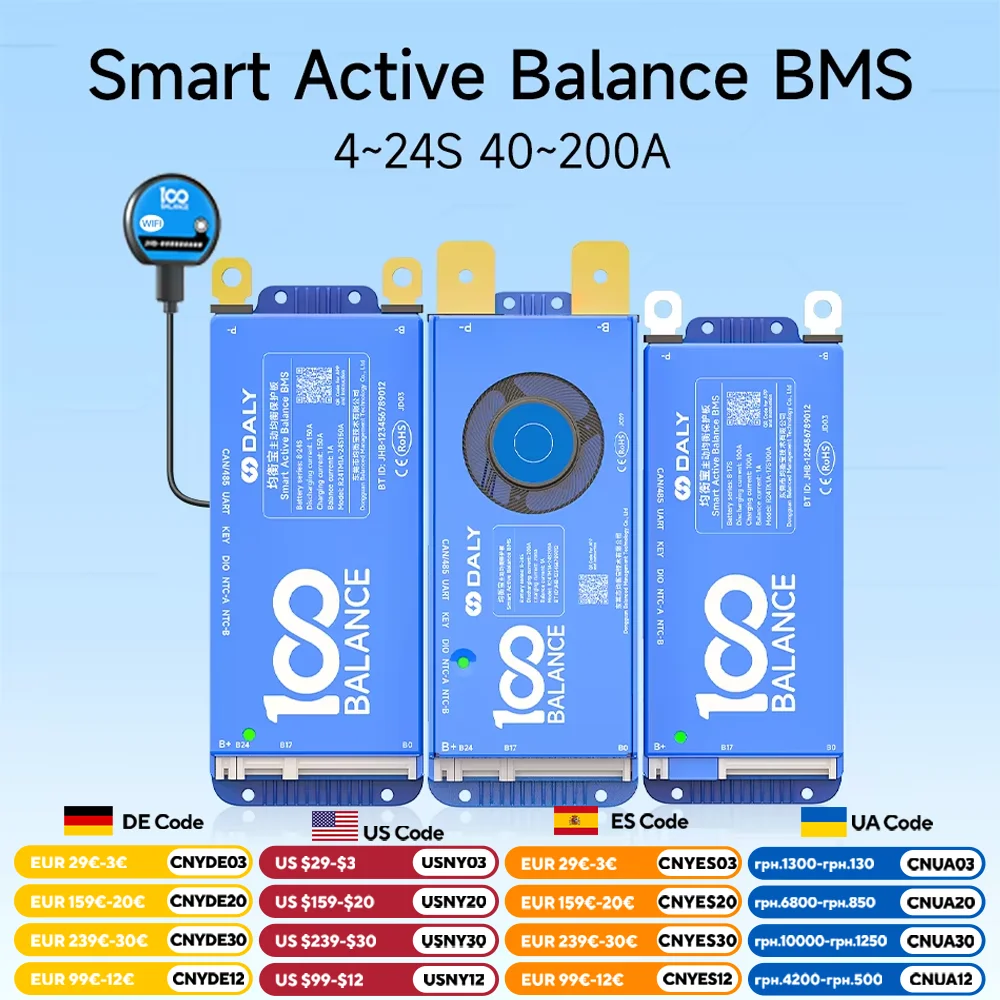 Daly balance BMS 4-24S 200A Smart Active balance wifi bluetooth 40A 60A muslimcan Lifepo4 li-ion