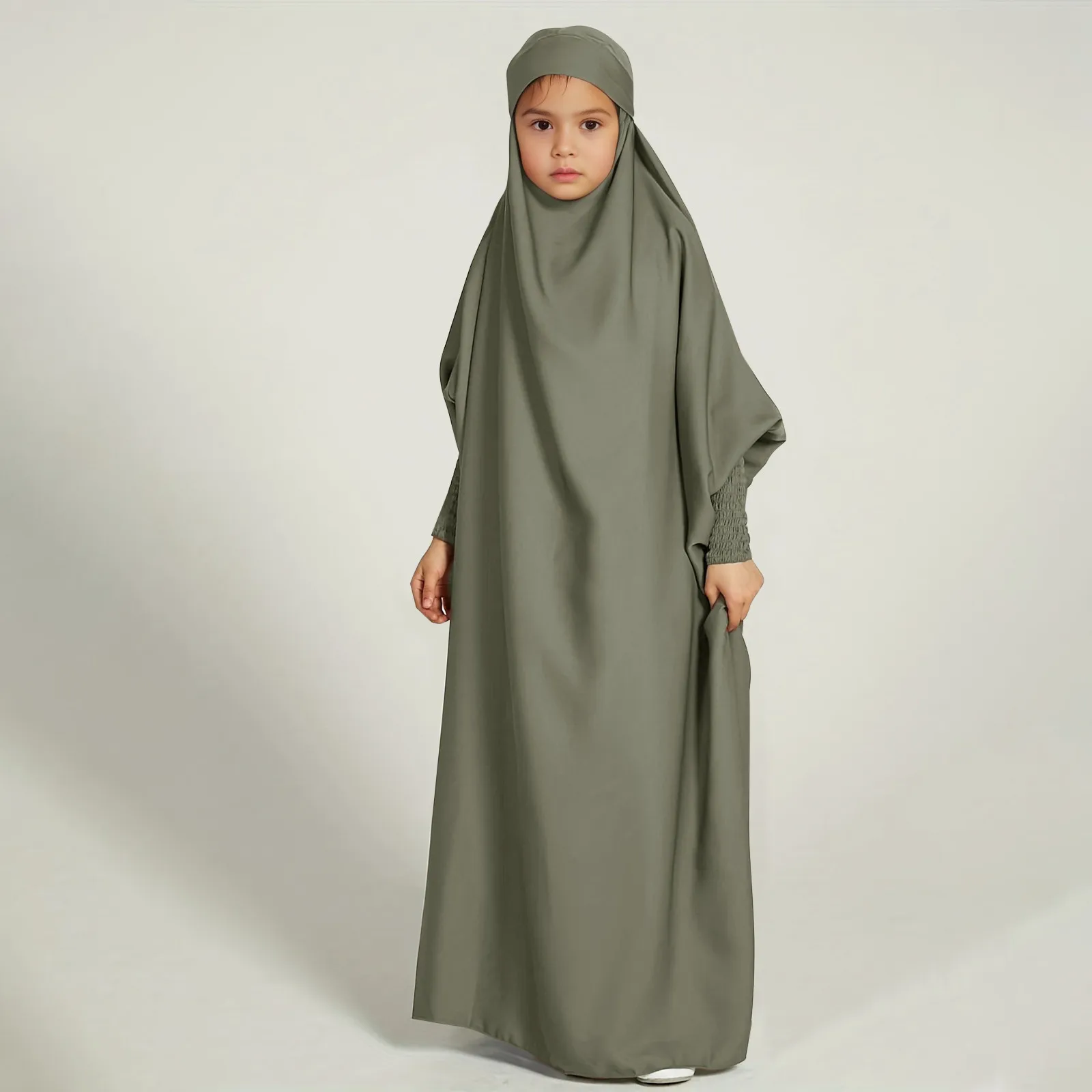 Ramadan Muslim Kids Girls Abaya Robe Solid Color Long Kaftan abaya enfant robes Dress Islamic Clothing Kids Clothes For Gift