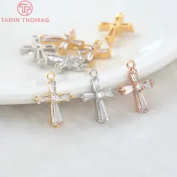 (1308)4PCS 18x12MM Hole 1.5MM 24K Gold Color Brass with Zircon Cross Pendants for DIY Jewelry Making Findings Accessories