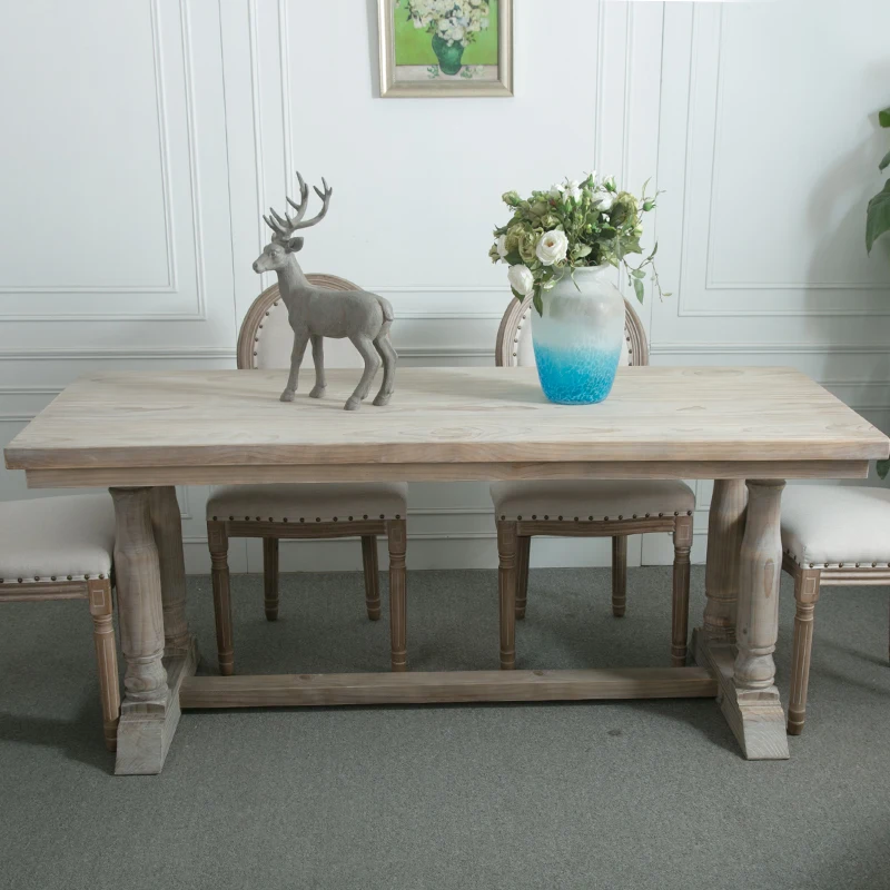 

American solid wood retro old dining table and chair combination Western restaurant Cafe dining table Villa hotel loft dining ta