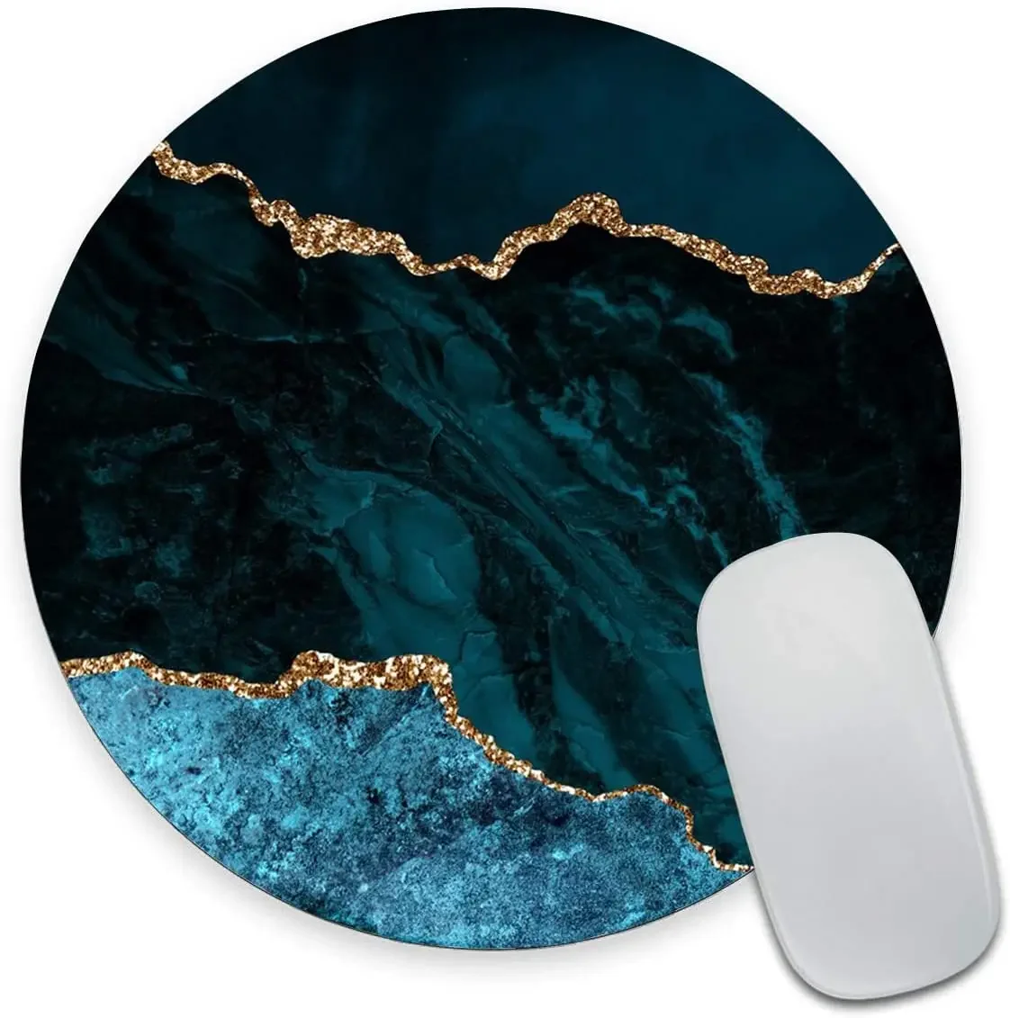 

Blue Green Art Marble Round Personalized Mouse Pads Washable Mouse Mat with Lycra Cloth Office Home Non-Slip Rubber Base