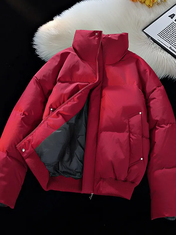 

Мужская зимняя утепленная куртка из хлопка в стиле пуховика, красного цвета, с воротником-стойкой, модная, повседневная, для защиты от холода