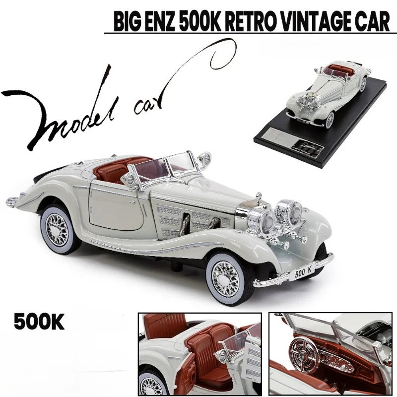 1/32 シミュレーション合金ベンツ 500K クラシックカーモデル子供の音と光プルバックおもちゃの車少年合金車モデルギフト