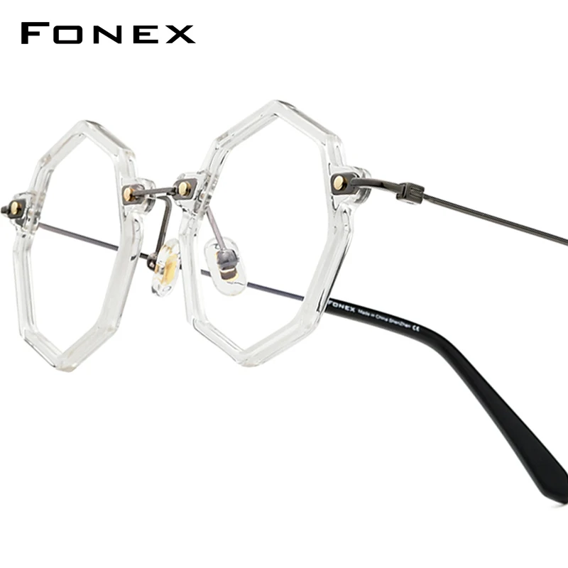 

FONEX Acetate Titanium Glasses Frame Women Brand Design Vintage Retro Polygon Eyeglasses Men Spectacles Japanese Eyewear 85714