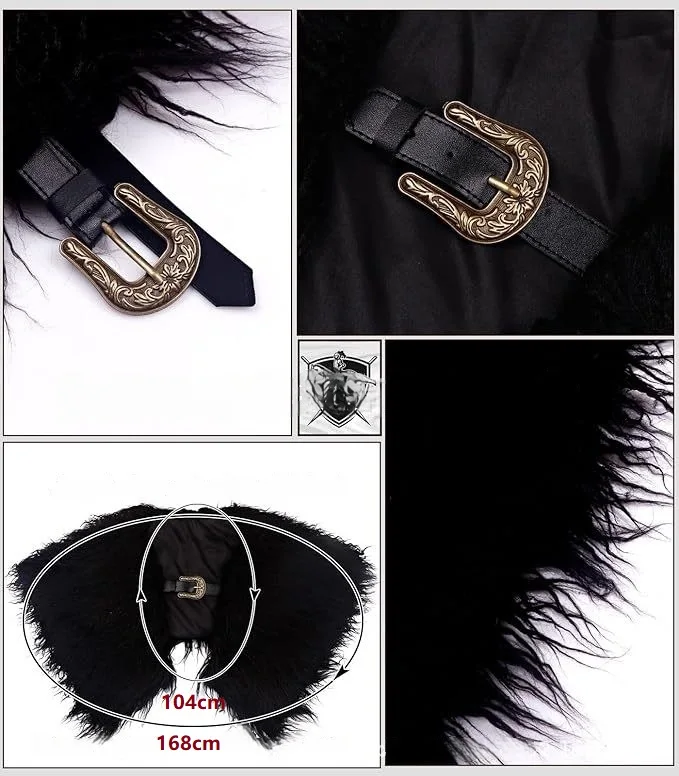 Halloween Fur Collar Winter Clothing King Warrior Cloak Viking Fur Shawl Medieval Warrior Artificial Fur Cloak Cosplay Costume - view 6