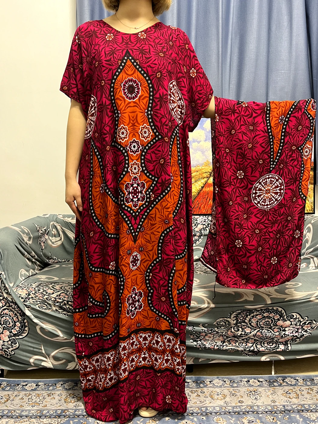 Muslim Abayas For Women 2023 Summer Print Floral Cotton Femme Robe African Islam Turkey Woman Traditional Dresses With Headscarf