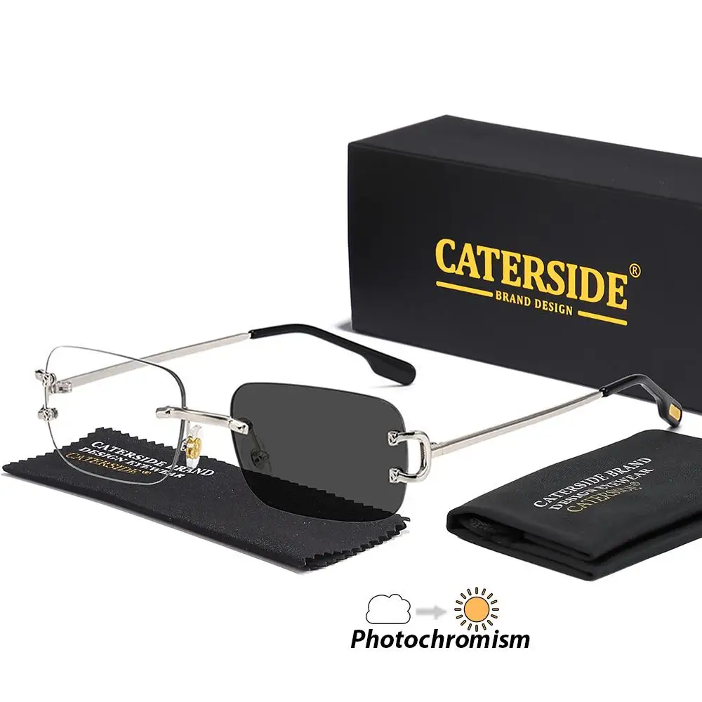 CATERSIDE Neue Modische Herren- und Damen-Blaulichtfilter-Brille Hochwertige Metall-Quadratische Rahmenlose Photochrome Brille – Detail 12