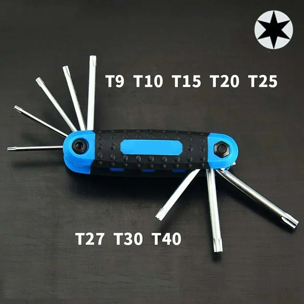 AYOUTE 8 in 1 Folding Allen Wrench Set Metric Allen Key Set Tool or Folding Tamper Proof Torx Key Set Portable Star Wrench Kit