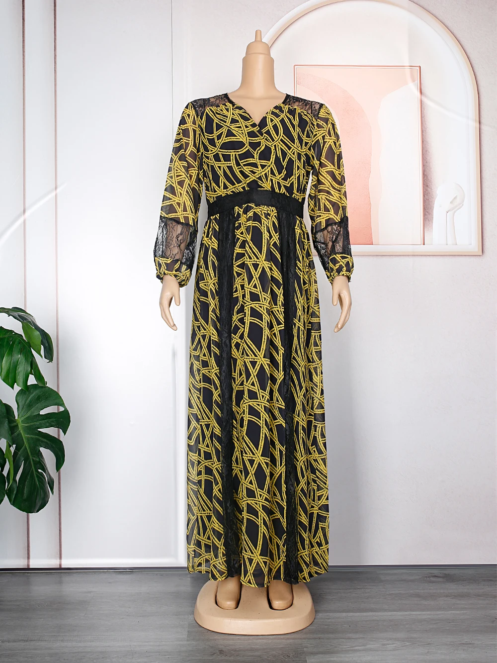 Md 2023 Lente Afrikaanse Vrouwen Plus Size Avondjurken Lange Mouw Chiffon Jurk Kaftan Abaya Bruiloft Feest Ankara Dames Kleding