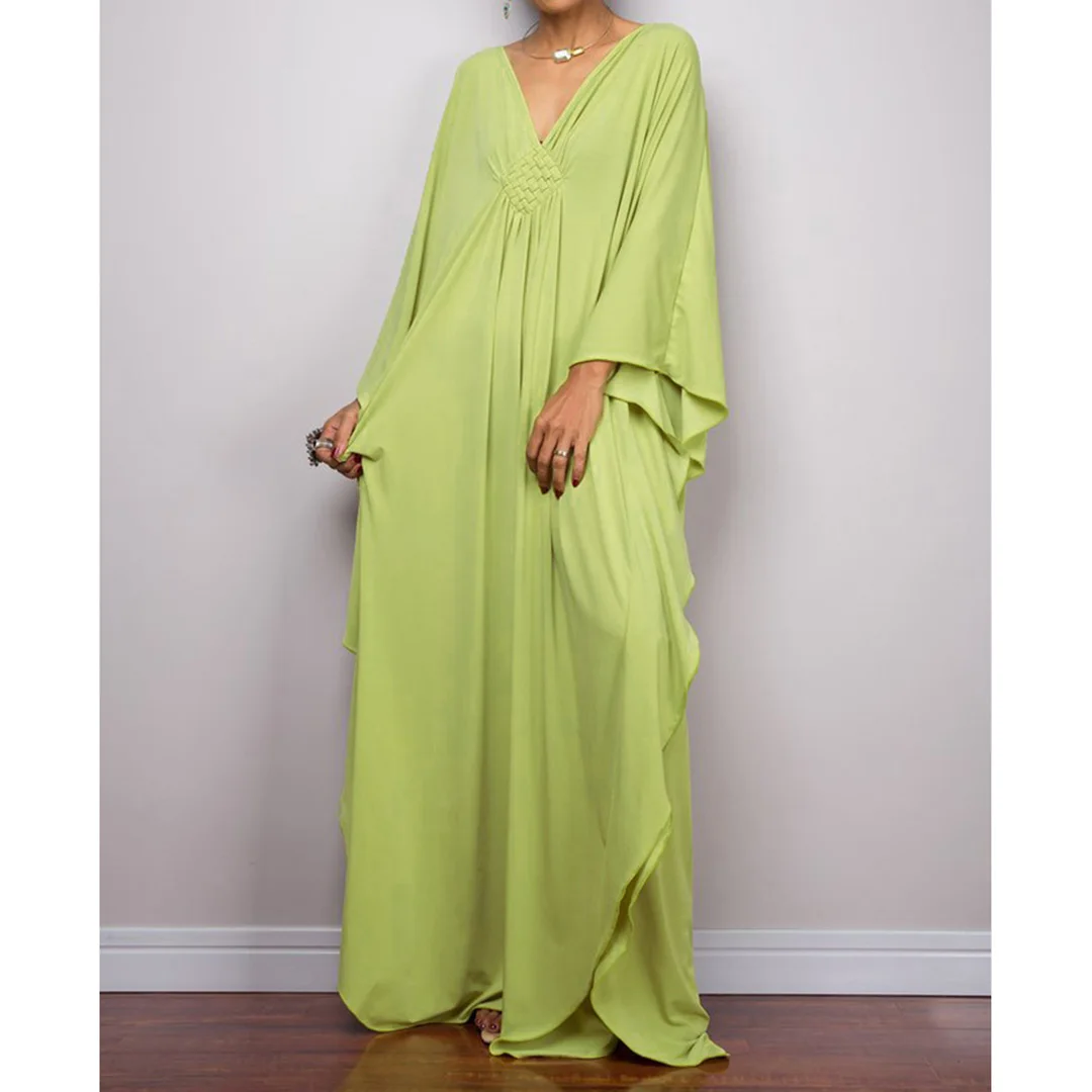 Langes Kleid im Stil einer griechischen Göttin, Tunika mit Fledermausärmeln, Strandkleid, Strandtuch, Strandmode, Kaftan, Maxikleid V4427 – Detail 26
