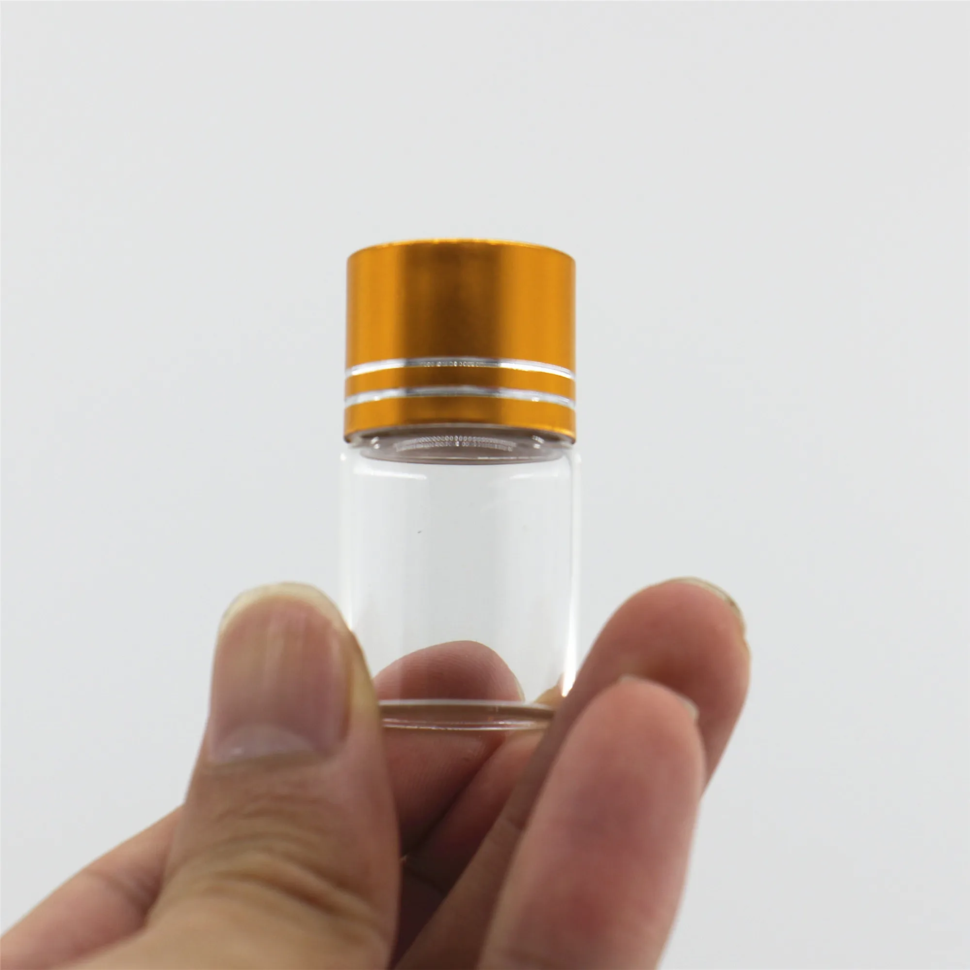 50 Pcs/lot 11*22*40mm 8ml Small Glass Bottle Glass Jars Golden Plastic Cap storage Test Tube Vial Mini Containers DIY Crafts