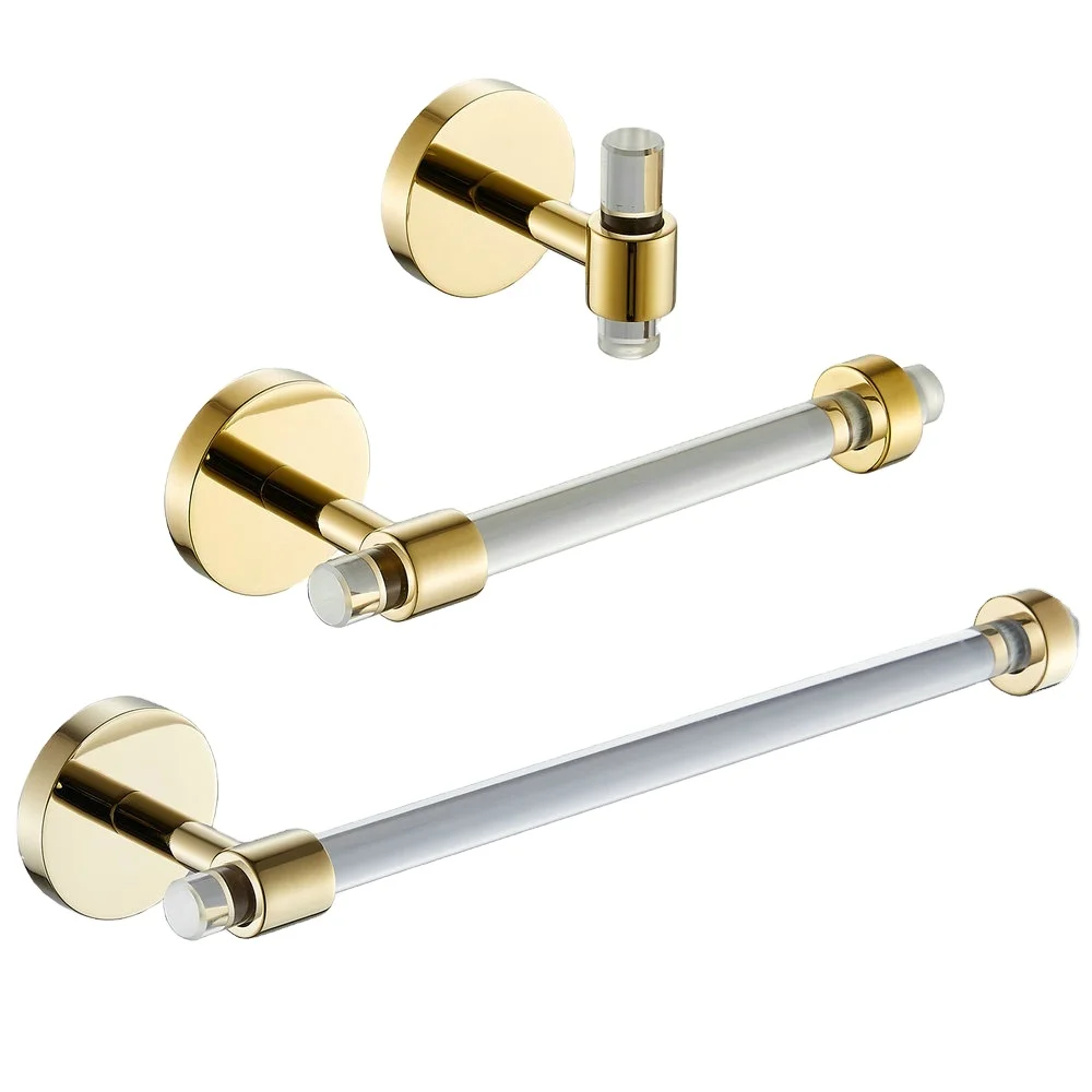 

Wall Mount Brass Gold 3-piece Towel Bar Rack Set Washroom Hardware Bathroom Accessories Set