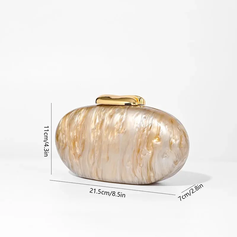 Pearl Shell Brand Bag Metal Clasp Women Shoulder Snake Chain Acrylic Box Clutches Lady Party Wedding Evening Egg Handbag Purse