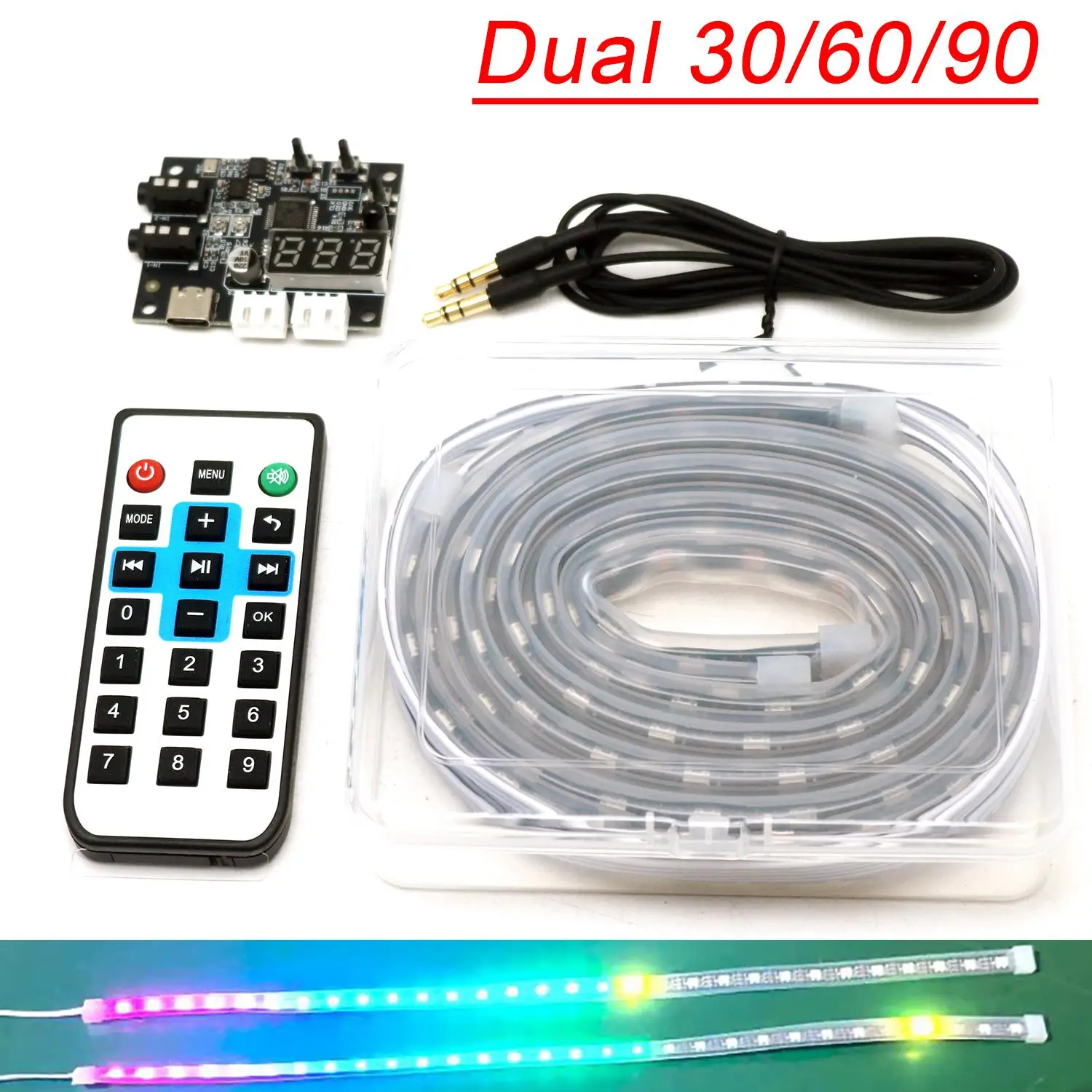 TYPE-C USB Colorful LED Music Spectrum Light Dual Soft Strip LED Flexible Level Indicator Audio Dynamic Atmosphere Lamps Remote
