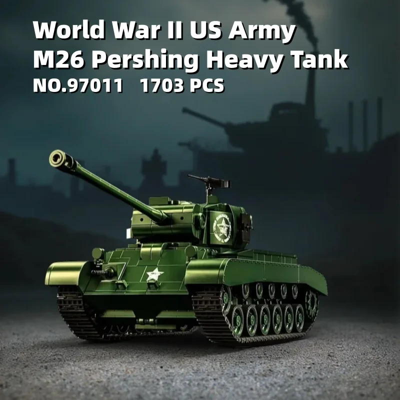 

Конструктор «Тяжелый танк M26 Pershing армии США времен Второй мировой войны», 1703 детали, модель №97011, развивающая военная имитационная игра