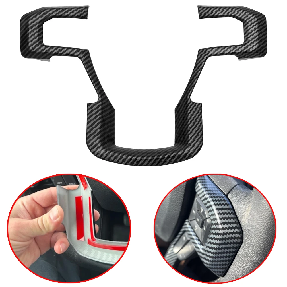 Black+ Carbon Steering Wheel Cover Trim Sticker Decoration For Ford F150 2015-2019 Car Interior Accessory