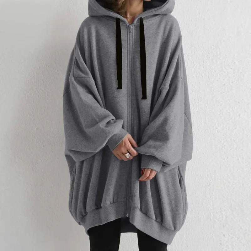 

2024 Spring Women Coat Black Hooded Lace Up Long Sleeve Pockets Loose Jacket Hoodies Female Winter Trendy Casual Ladies Clothes