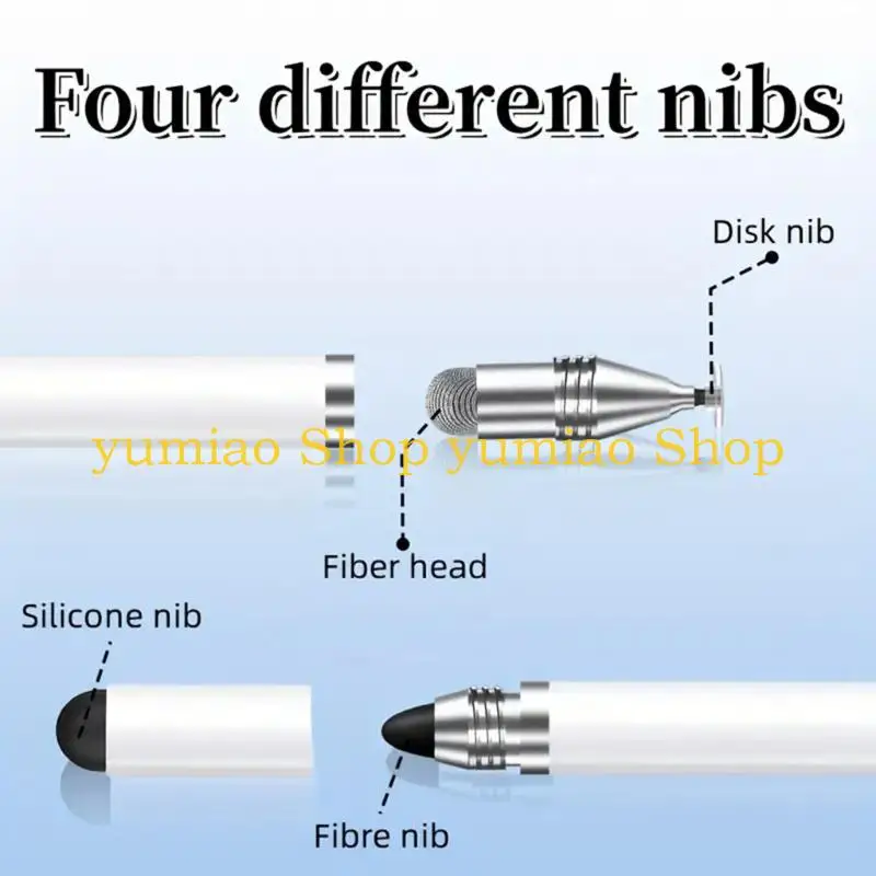587B Universal Capacitive Styluses Pen 4 in 1 4Materials Tip for Smartphones Tablets