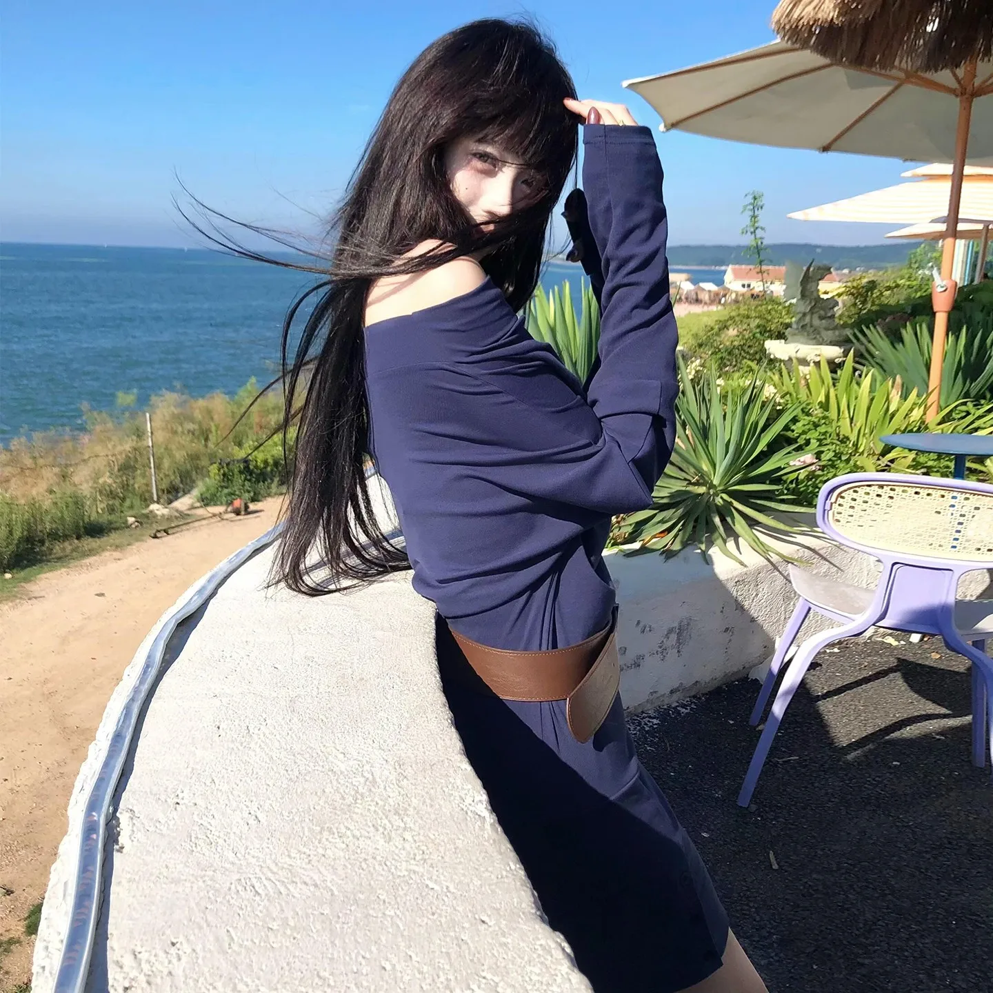 Kleider Langarm Damenkleid Brautjungfer Frühling Abstrakte Baumwolle Stehkragen Smockwerk Ausgestelltes A-Linie Altersreduzierend Künstlerisch Würzig