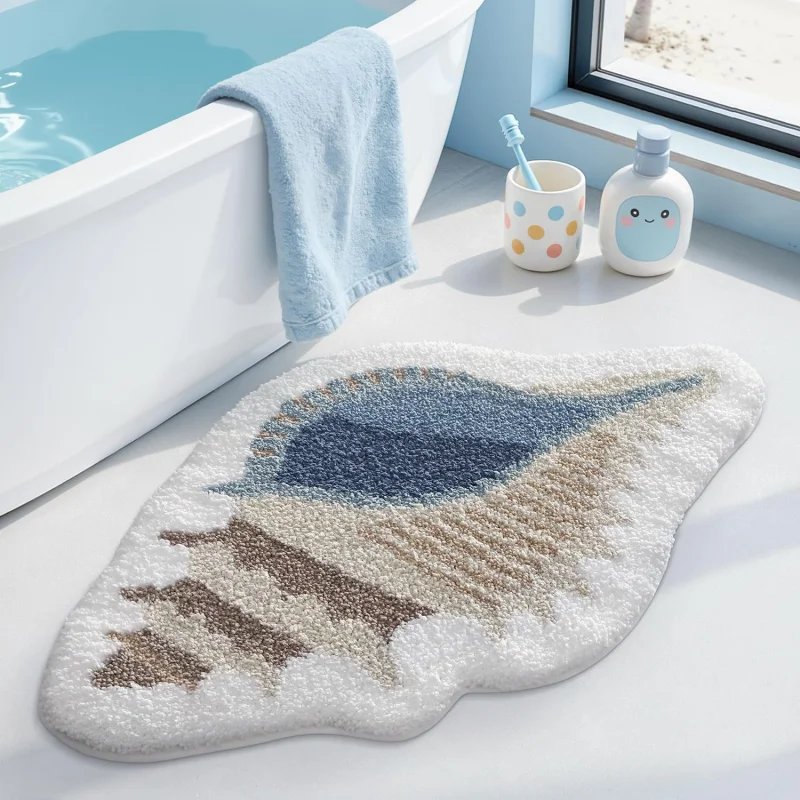 Home Bathroom Floor Mats - VIKAMA Onregelmatige Conch Seashell Pluizig Badkleed