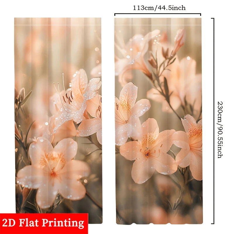 Premium Floral Lily Curtain 2pcs Blush Pink Drapes Modern Window Treatment 2D Flat Printing Romantic Home Decor
