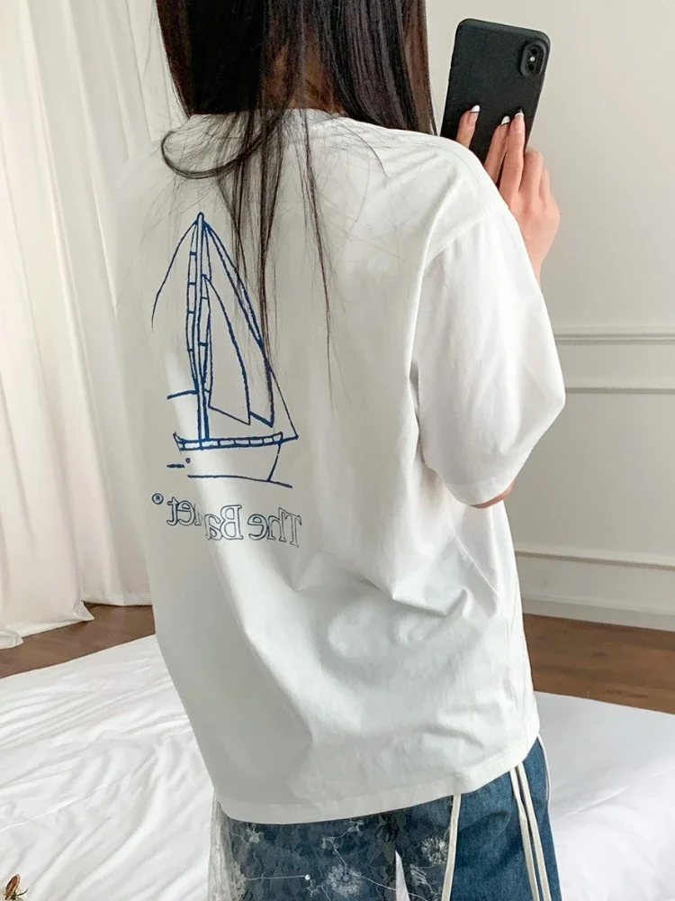 

Korean Printed Graphic T Shirts O Neck Short Sleeve Women Summer American Loose Casual Harajuku Unisex Oversized Tops Versatile