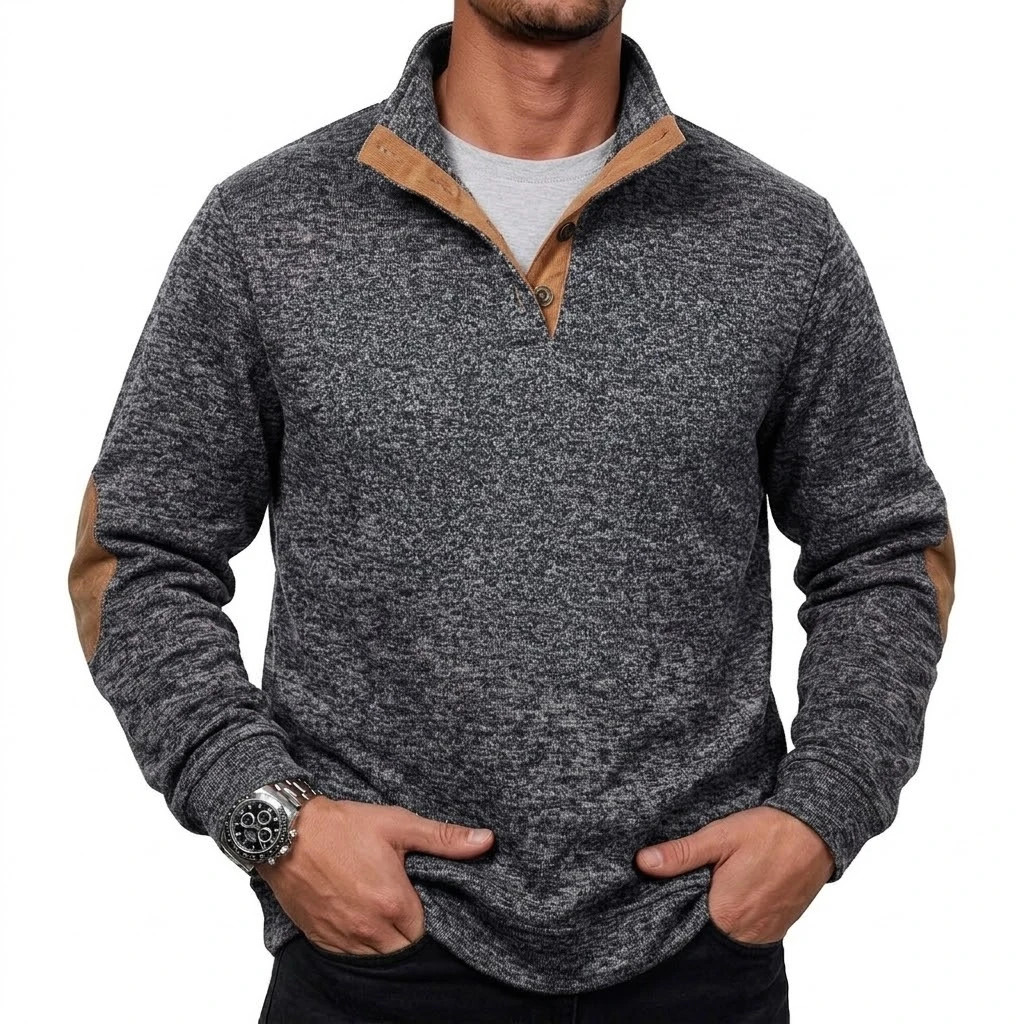 Herren-Sweatshirt mit Stehkragen und Knöpfen, Langarm, Thermo-Pullover, Hoodie, Herbst, Casual, Mock-Neck-Jacke, Sportoberteil – Detail 3