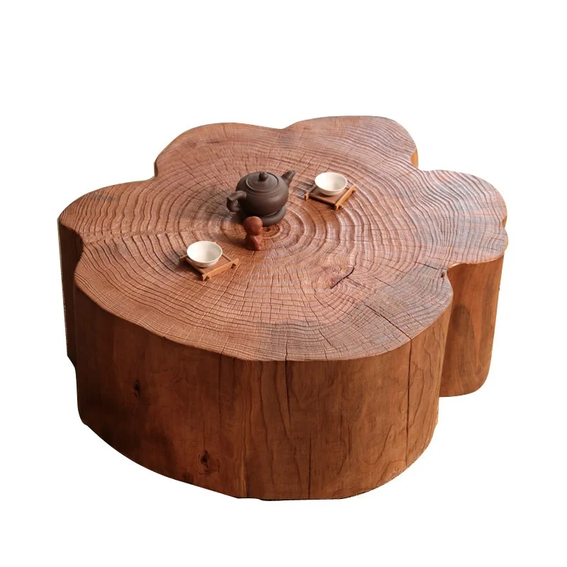 Medieval solid wood eco-friendly coffee table natural edge irregular shape living room furniture