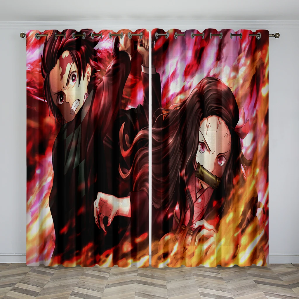 Kids Like Cartoon Anime Pattern Sunshade Curtains 2 Panel Boys Girls Room Bedroom Living Room Window Decorative Curtains