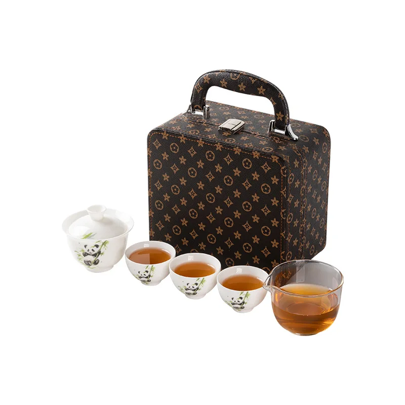 

Convenient travel high-end suet jade kung fu tea set gift box set household outdoor light luxury tea set business gift