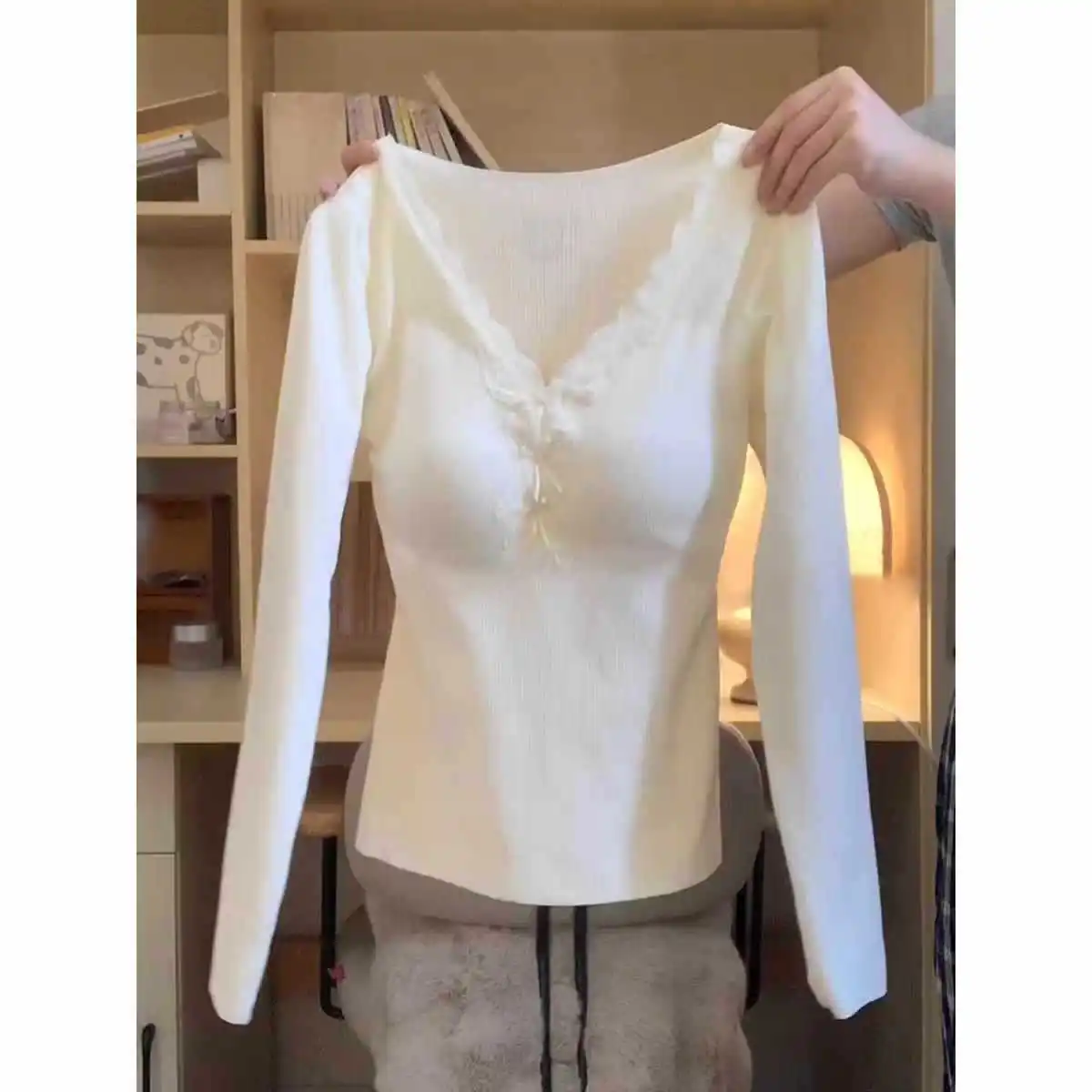 

Women's Underwear Top Detachable Spicy Girl Collar Oversize V-neck Princess Sleeve T-shirt Mussel Cashmere Lace Trim Camisole