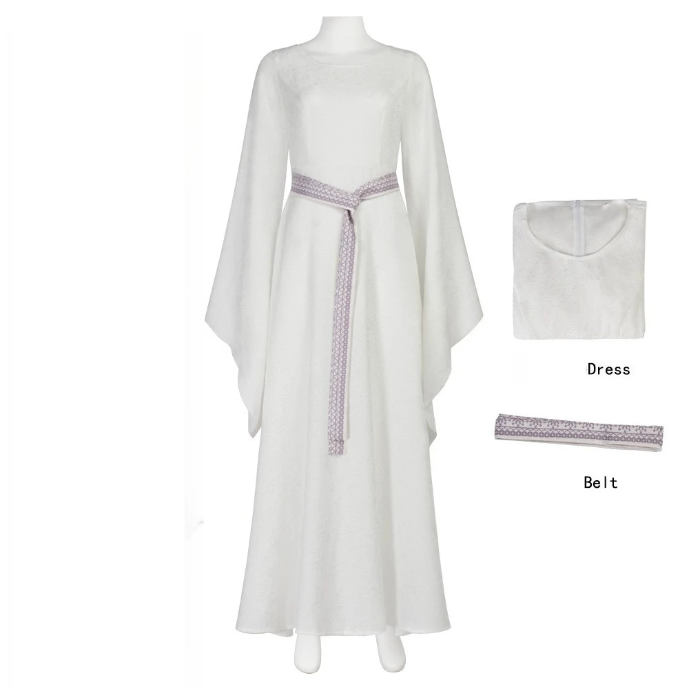 

Костюм для косплея «Кольцо Короля Галадриэль» из фильмов, белое платье с поясом, униформа Галадриэля для женщин и девочек, карнавальные костюмы на Хэллоуин
