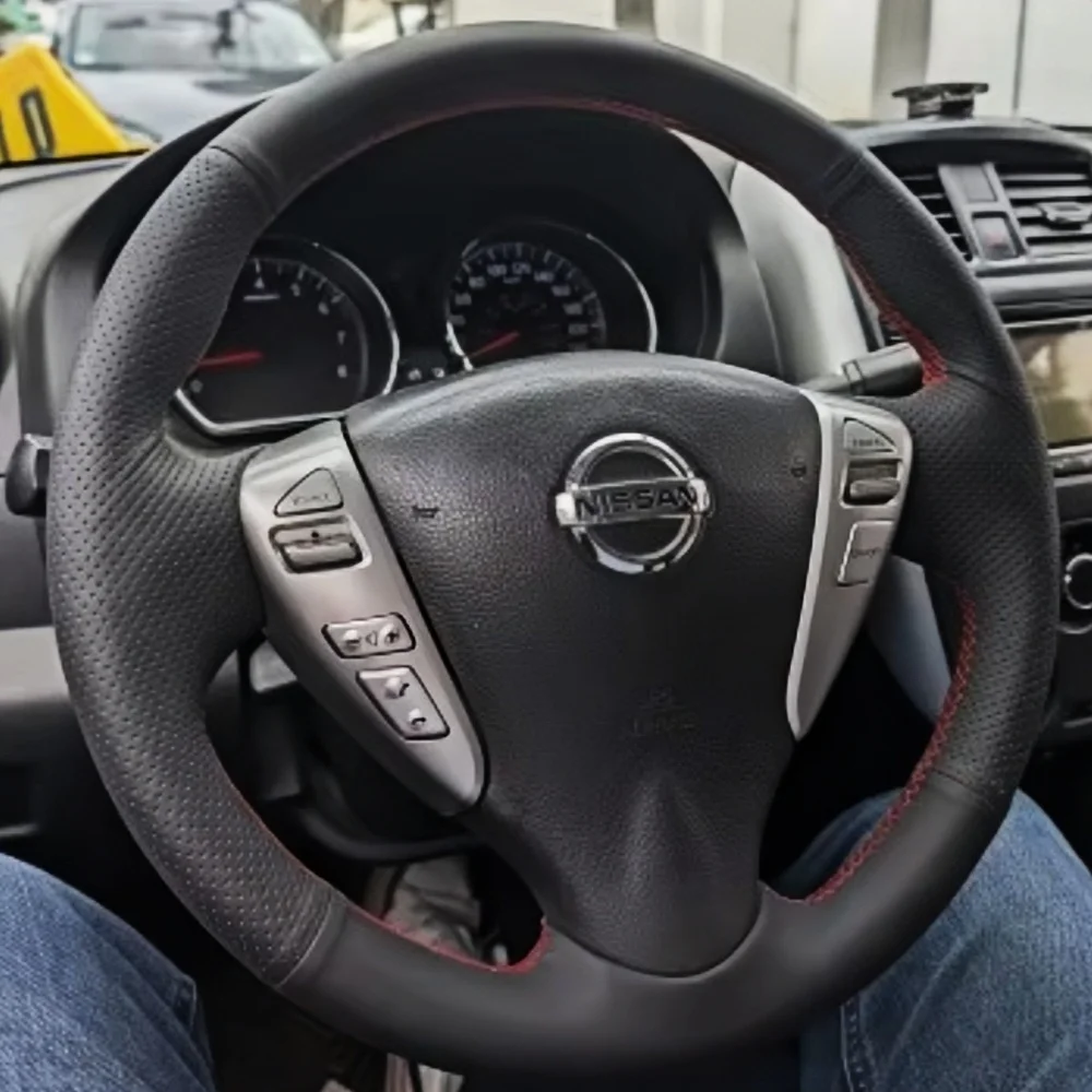 Personalizacja Ręczne szycie Skórzany pokrowiec na kierownicę z mikrofibry Akcesoria do Nissan Tiida Sylphy Sentra Versa Note 2014.
