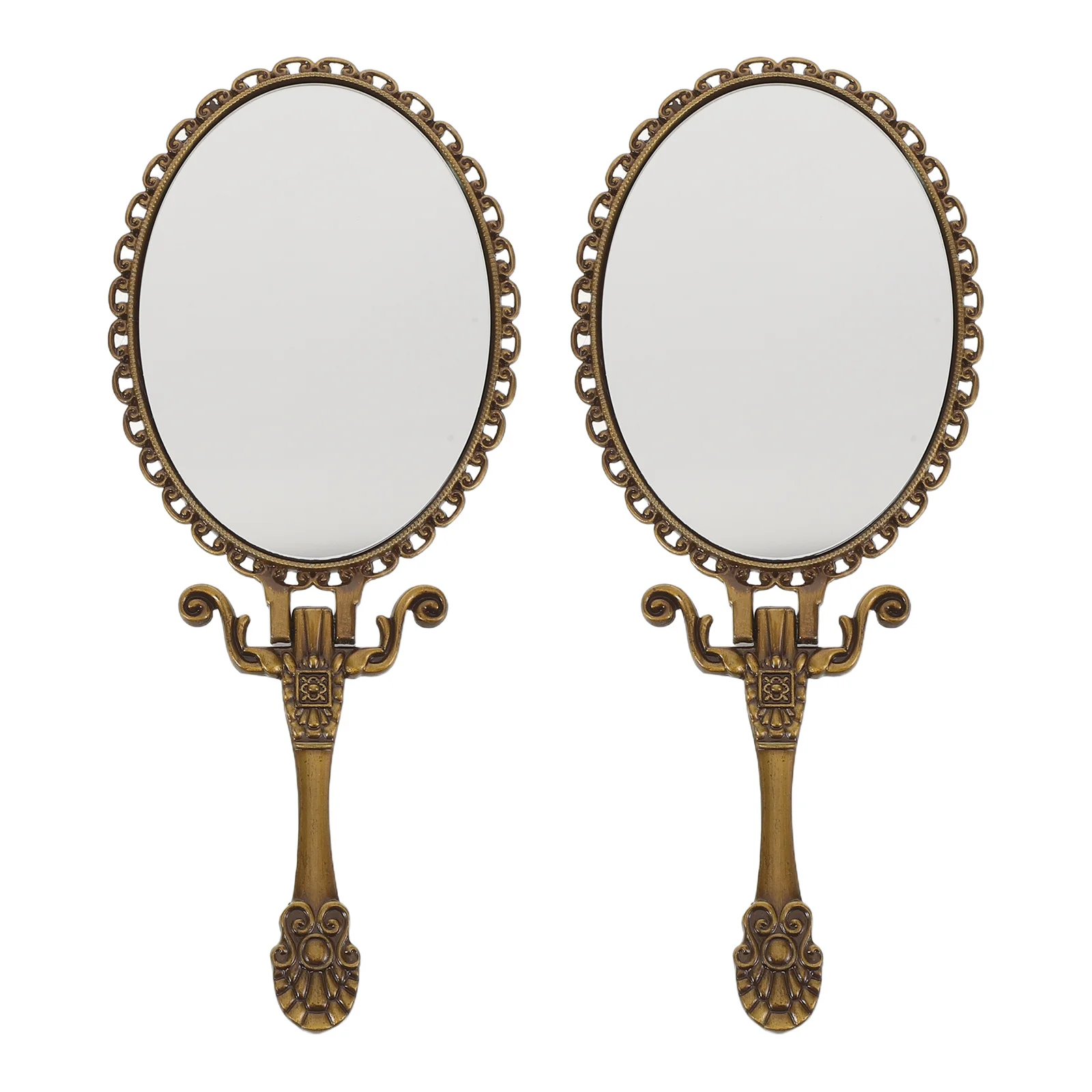 

2Pcs Hand Held Vintage Mirrors Foldable Compact Retro Design Makeup Portable Travel Mirror Elegant Vanity Mirror