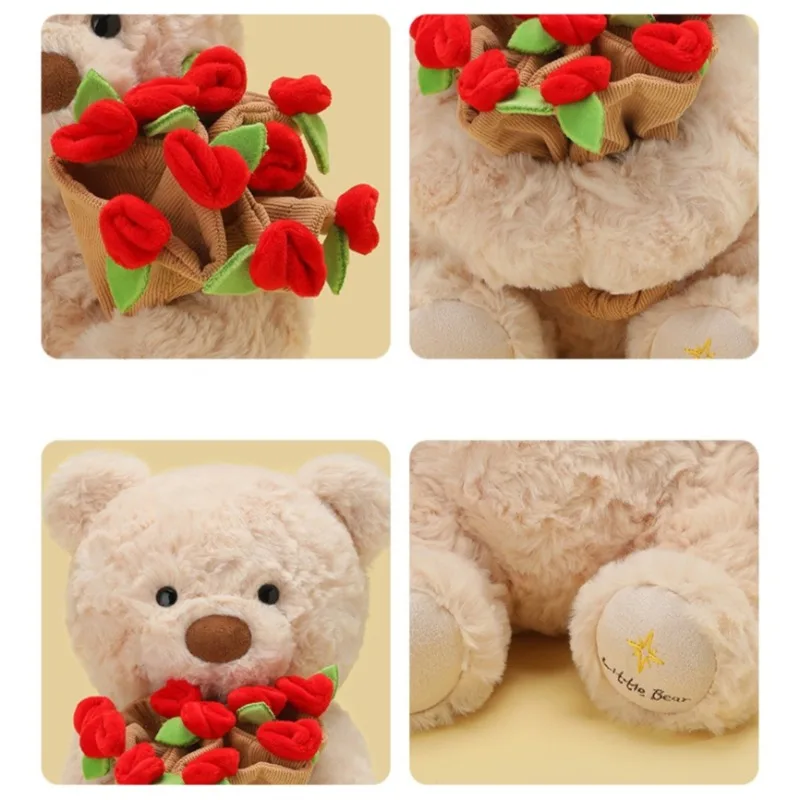 25/38 cm Dolce Romantico Orso di Rosa Giocattoli di Peluche Staccabile Cappello di Rosa Bouquet Orso Bambola Bella Azienda Bambola San Valentino Gif