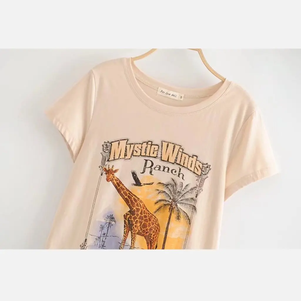 

YPFF женский летний свободный пуловер футболка с коротким рукавом топ с принтом жирафа в европейском и американском стиле Blogger Main