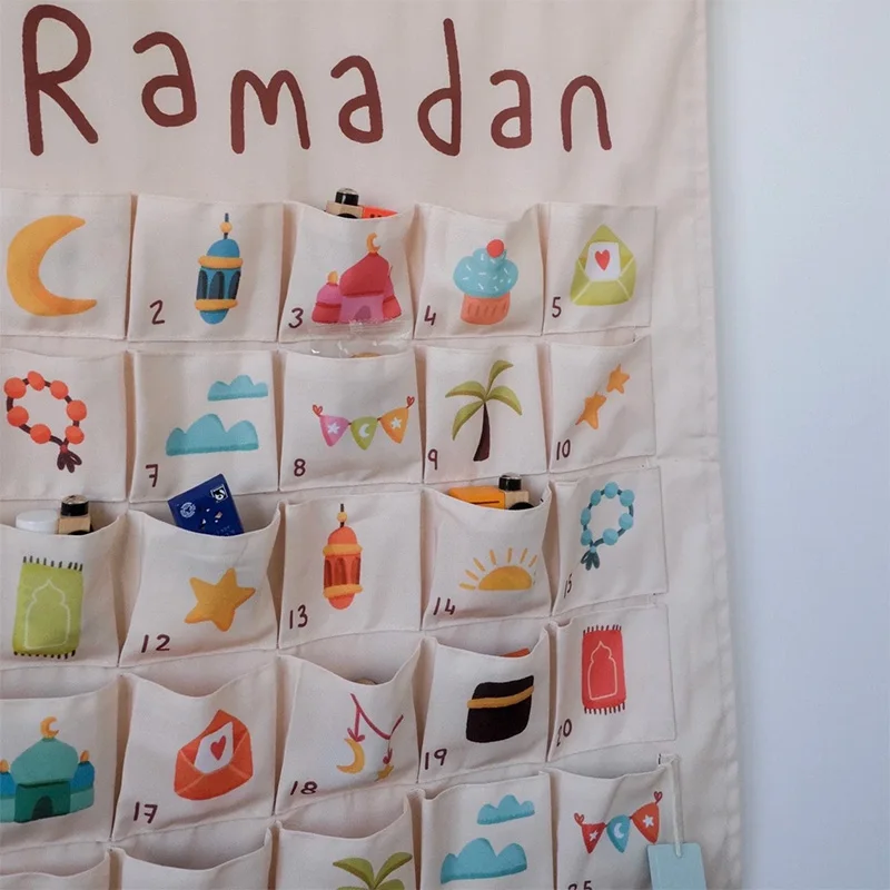 Ramadan Mubarak Countdown Advent Calendar bag Muslim Islamic Kareem eid Wall Hanging decoration sign kid Children boy girl gift