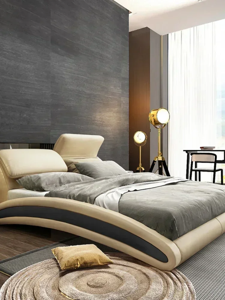 Master Bedroom Leather Bed 1.8 M Double Bed Bedroom Multifunctional Headboard Soft Pack Bed