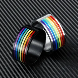 Rainbow Peace Ring 316L Stainless Steel Men Women Rings Top Quality Black Plating Trendy for Friend Couple Jewelry Best Gift