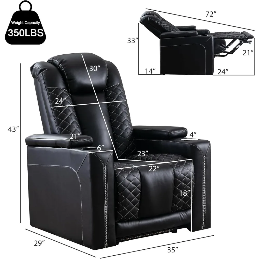 Electric Power Recliner Chairs, Soft PU Leather Single Seat Home Theater Seating with USB Ports,Reclining Sofa Chair with Hidden