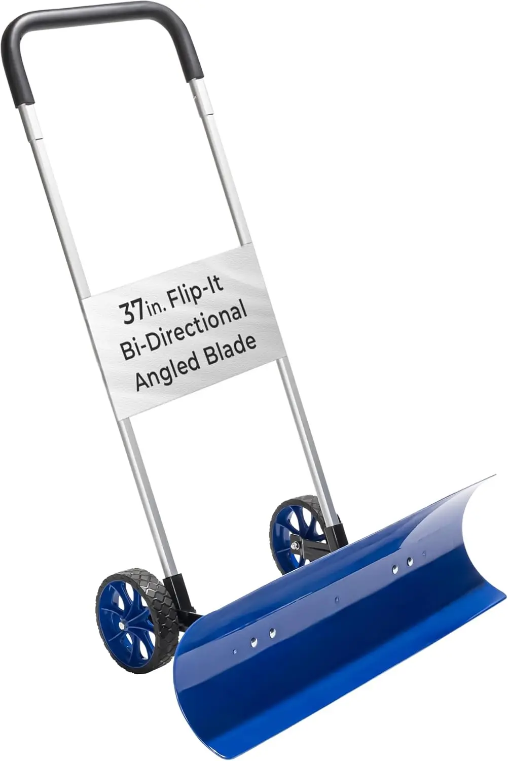 Efficient Snow Pusher, Snow Plow Shovel with 37-Inch Reversible and Bi-Directional Angled Blade, Snow Shovel with Wheels