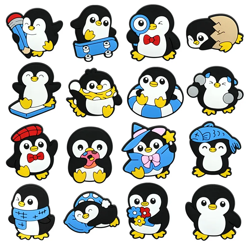 16 قطعة مزيج رائعتين البطريق الحيوانات البلاستيكية الأطفال أحذية السحر تسد اكسسوارات DIY بها بنفسك الصنادل الشعبية الديكور للأطفال X-mas هدية