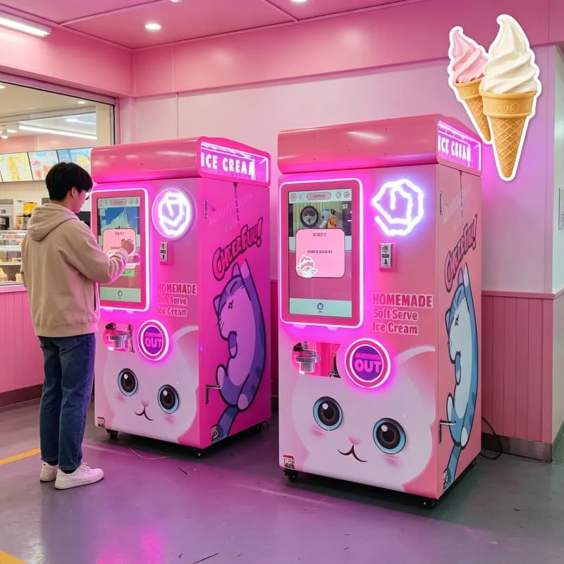 Commercial Self Service Ice Cream Maker Floor Standing 3 Flavor 40L Hopper 380V 5000W For Hotel Restaurant Buffet Service