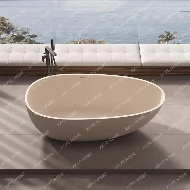 A Stone Bath Hotel Home Free-standing Matte Egg Shaped Couple Bath